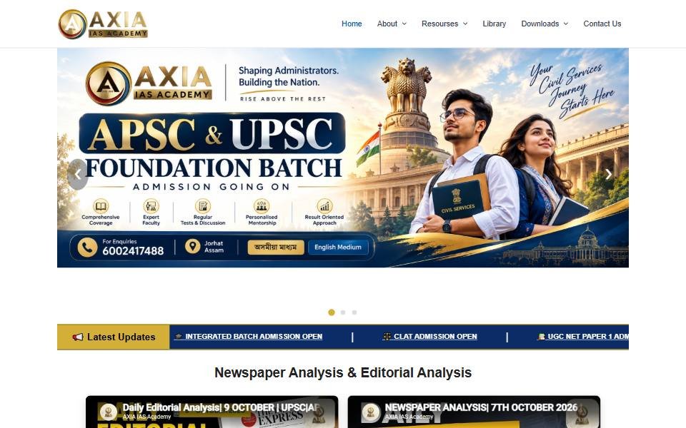 AXIA IAS Academy Jorhat coaching institute website designed by Bhaironix Creative