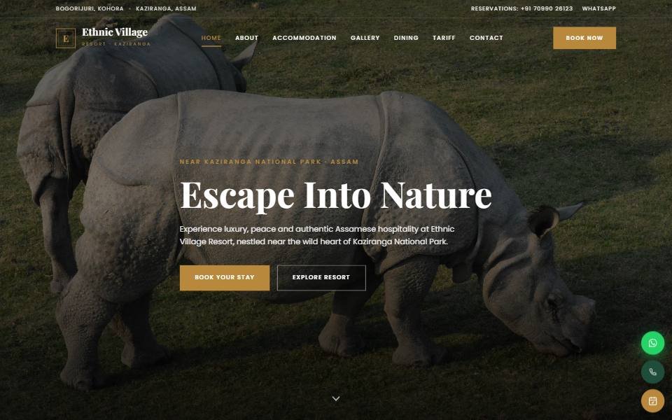 Ethnic Village Resort Kaziranga website designed by Bhaironix Creative